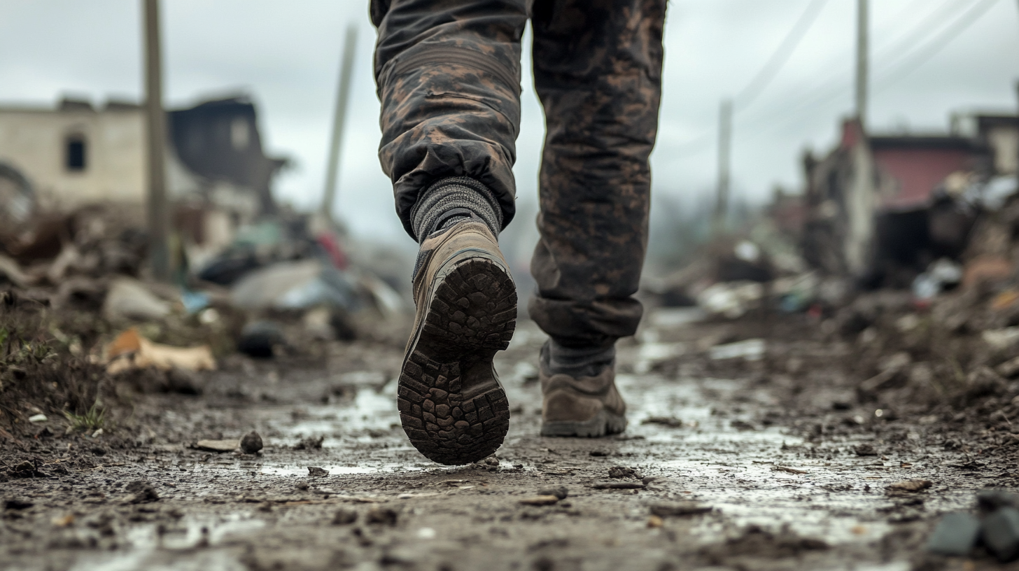 man with Proper Shoes and Socks for long walk in a disaster situation