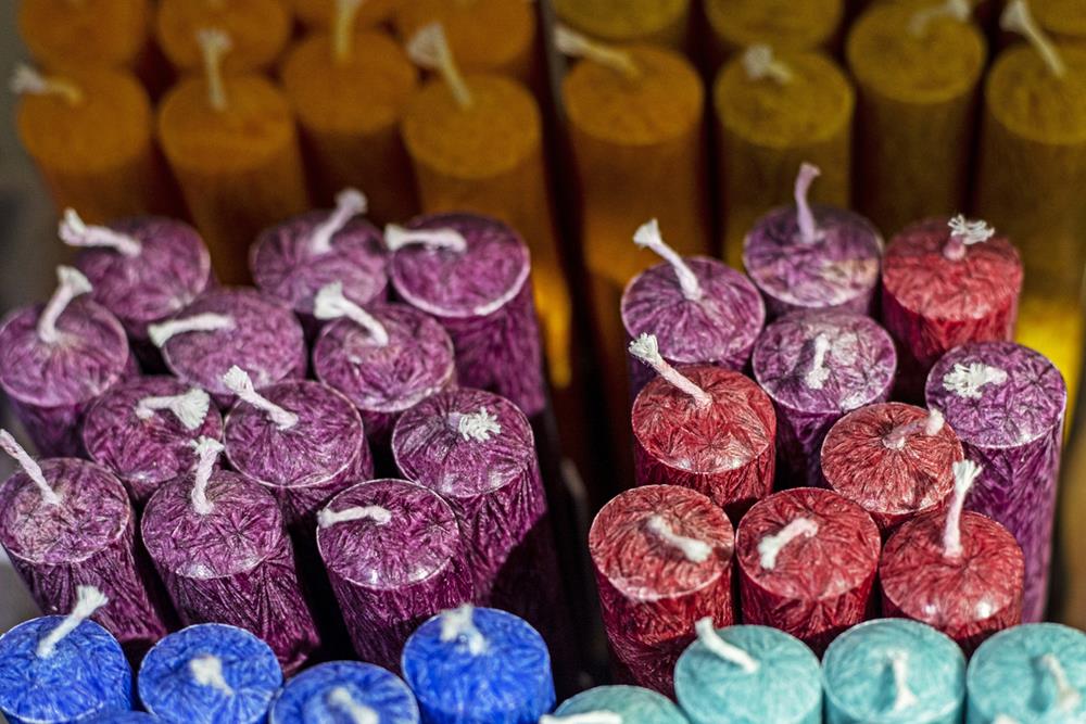 Different colors of paraffin candles
