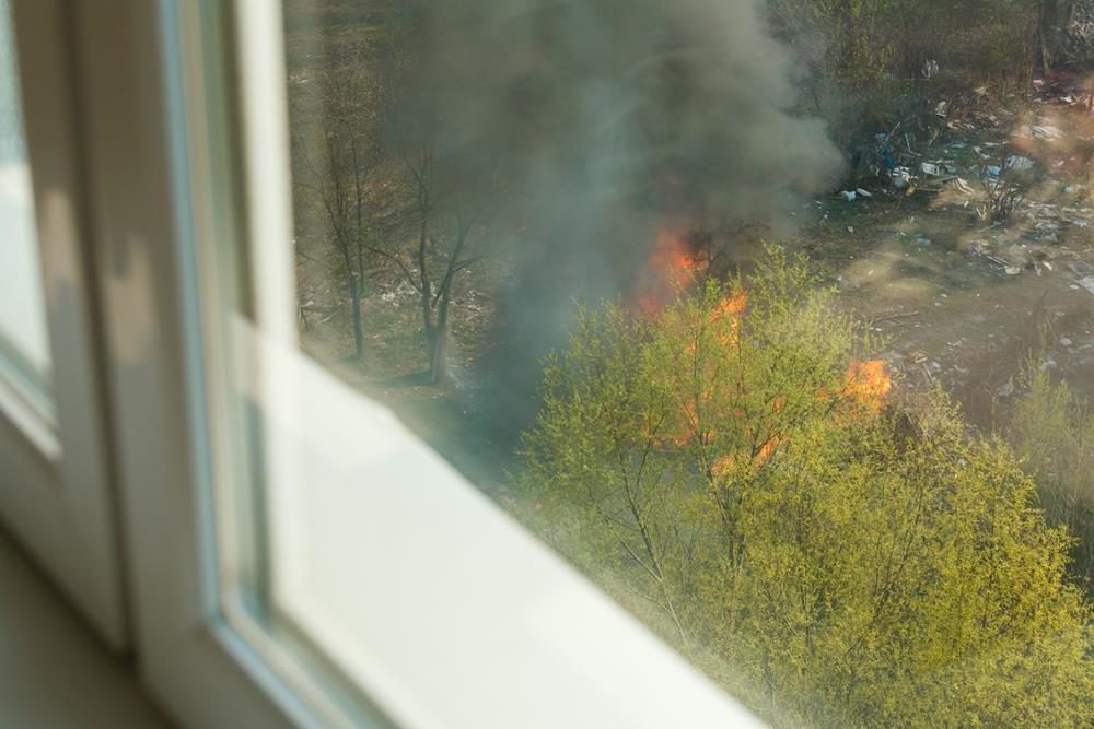 Looking at a wildfire through an apartment window