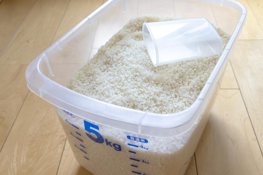 Rice stored in a transparent container