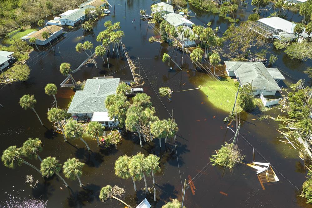 Flooded houses in Florida after a hurricane