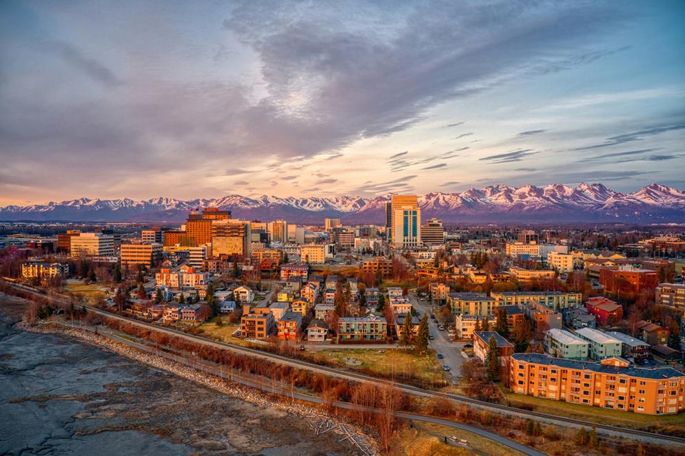 Downtown Anchorage, Alaska in Spring