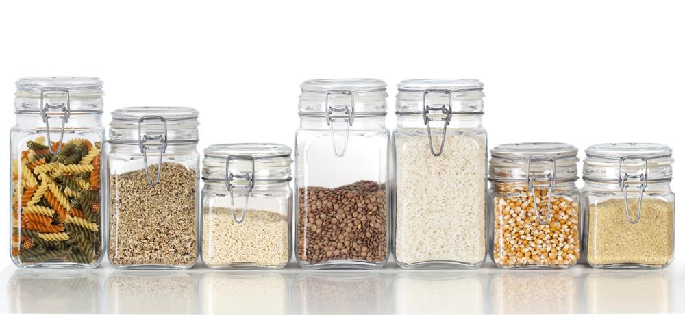 Grains and legumes in airtight jars