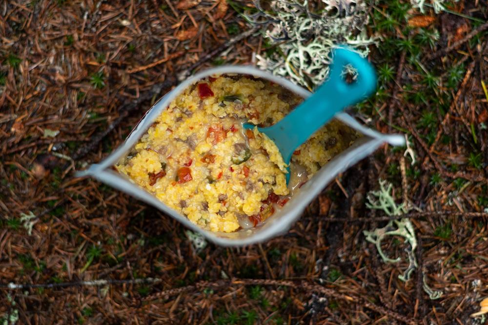 Package of tourist food with a spoon