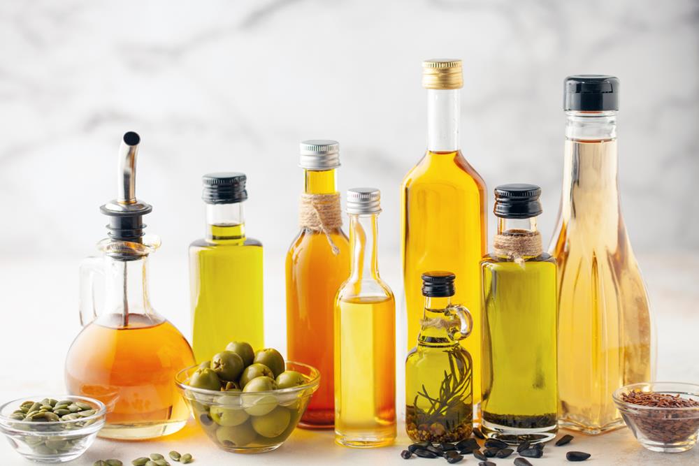 Bottles of different oils for cooking