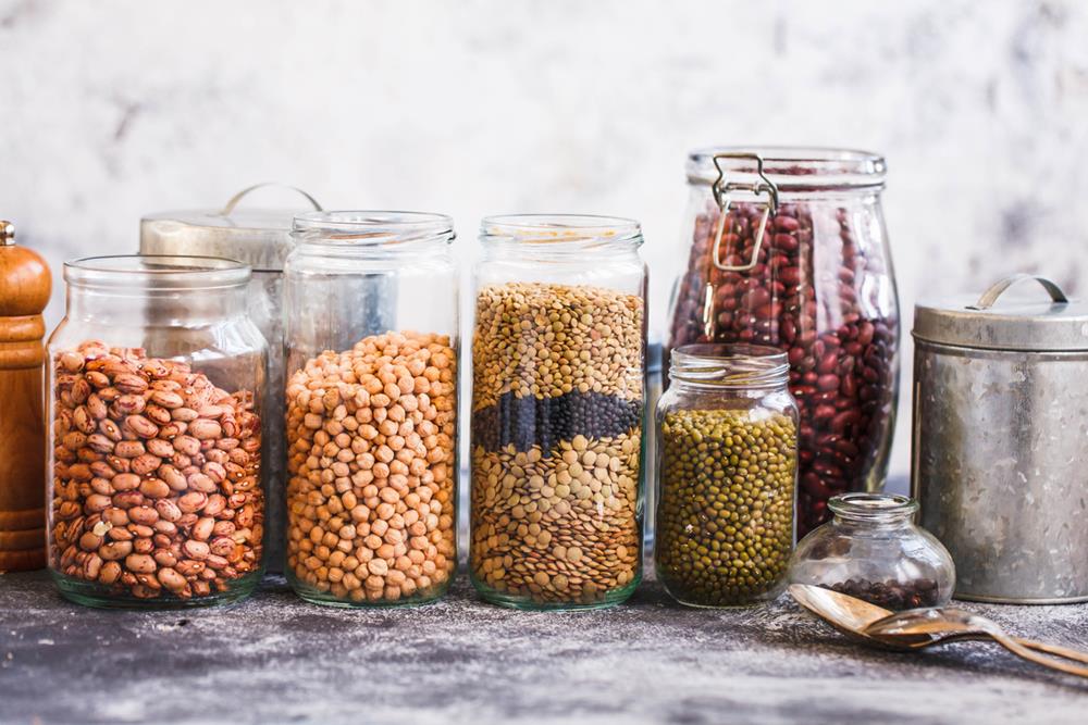 Legumes in glass jars