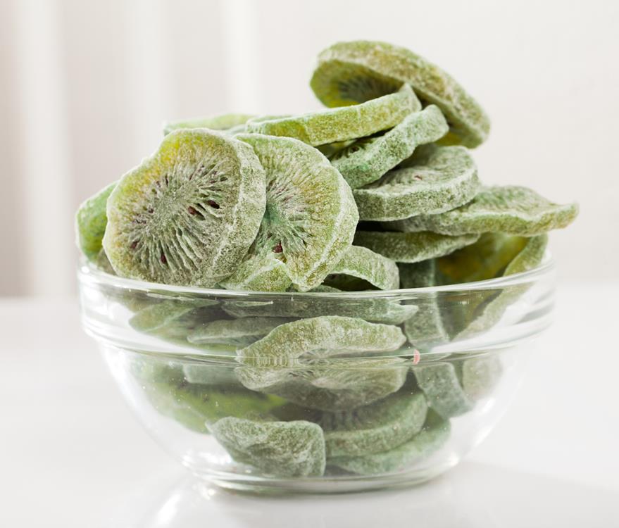 Freeze dried kiwi slices in a bowl