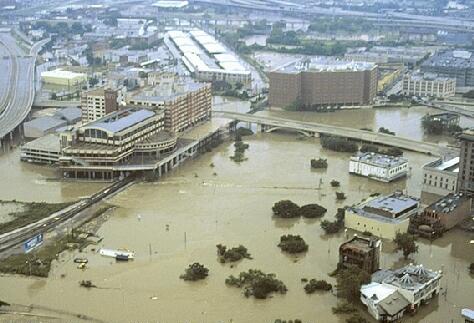 Buffalo Bayou and White Oak Bayou at Main Street after Tropical Storm Allison hit Houston