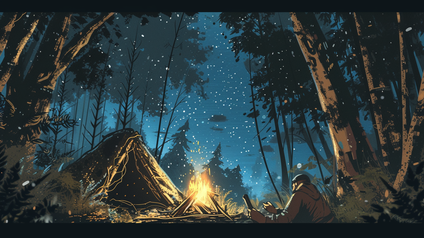 hand constructing survival shelter