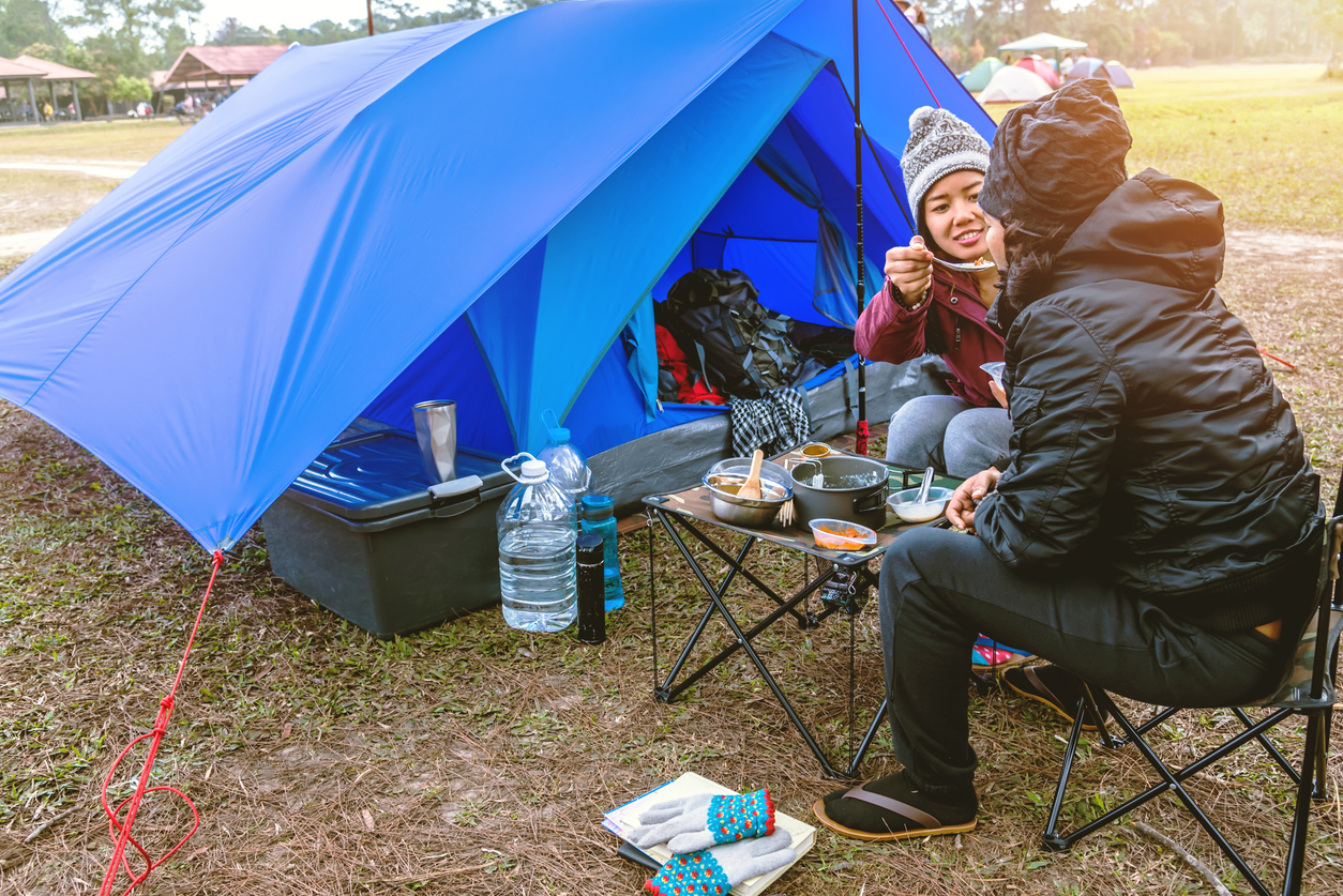 Lover women and men asians travel relax camping in the holiday