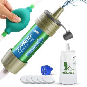RUNACC Water Filter Camping Straw Filtration System with Ball Pump Fast Drinking and Backflushing Design