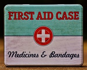 A first aid case consisting of medicines and bandages