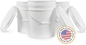 5 Gallon White Bucket Lid Durable 90 Mil All Purpose Pail Food Grade BPA Free Plastic 5 Gal w Lids 6pk