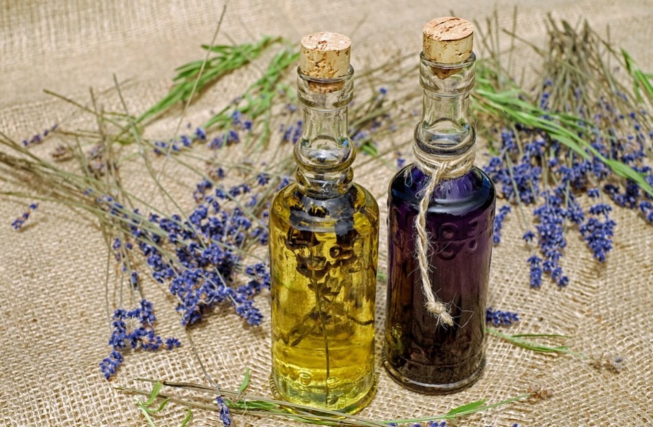 Two fragrant lavender oil bottles