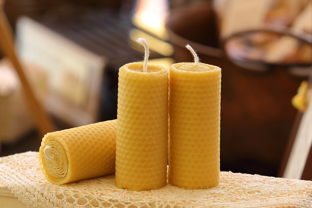 beeswax candles with honeycomb patterns