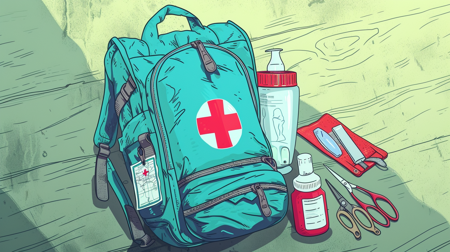 backpack with a red cross and first aid supplies